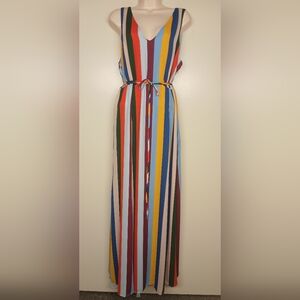 Belle Vere Multi-Color Rainbow Striped Maxi Dress - Size L